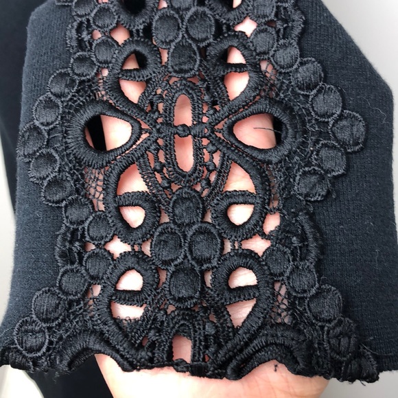 Stylus Black Cotton Blend Crocheted Sleeve Pullover Sweater Size M - Picture 8 of 12
